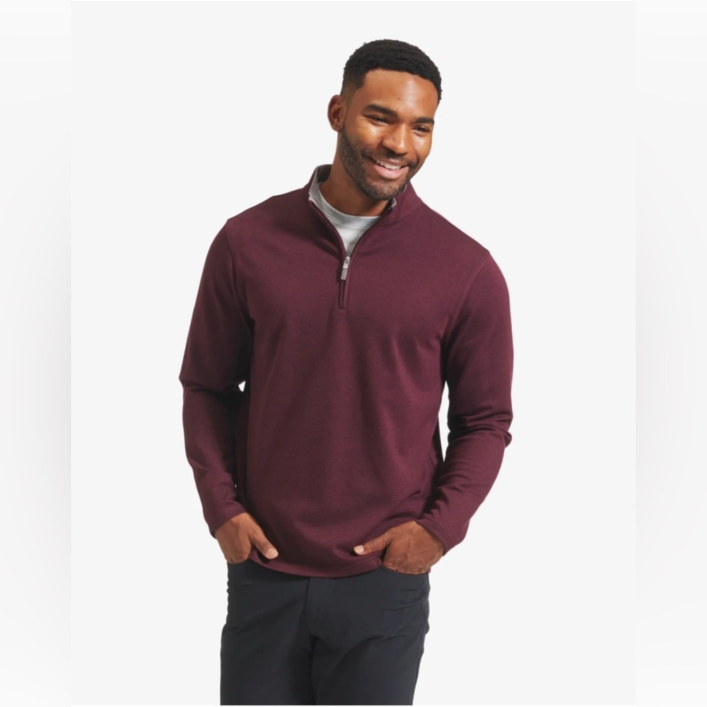 Mizzen & Main‎ Men's Pro Flex Quarter 1/4 Zip Burgundy Heather, Medium